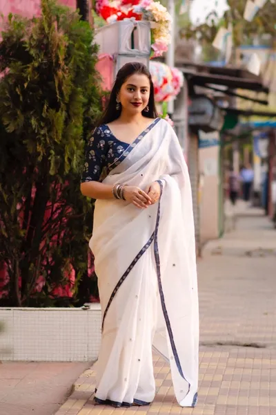 Soft Linen Mirror Work Saree