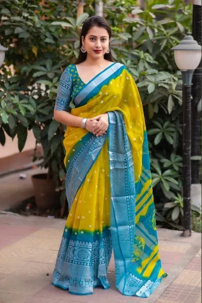 Soft Jute Silk Bandhej Print Saree