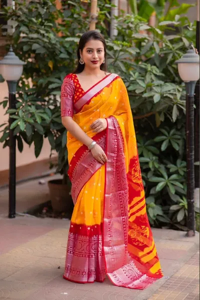 Soft Jute Silk Bandhej Print Saree