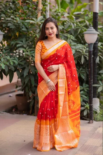 Soft Jute Silk Bandhej Print Saree