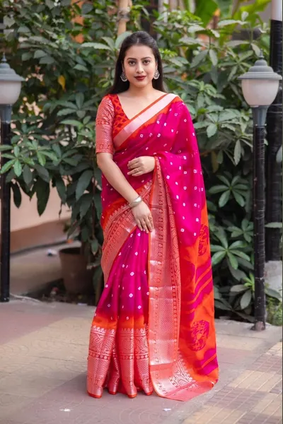 Soft Jute Silk Bandhej Print Saree