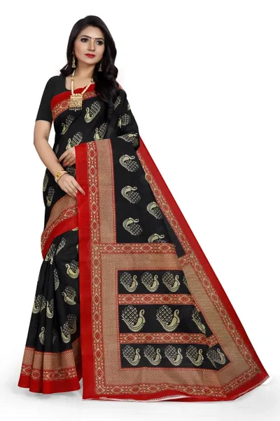 SVB Black Bhagalpuri Silk Saree With Blouse Piece