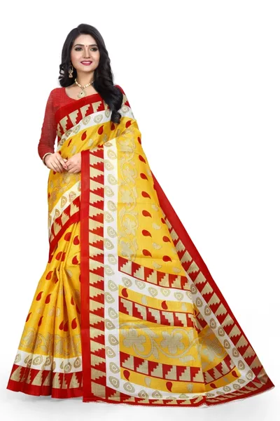 SVB Saree  Yellow Khadi Silk Saree With Blouse Piece