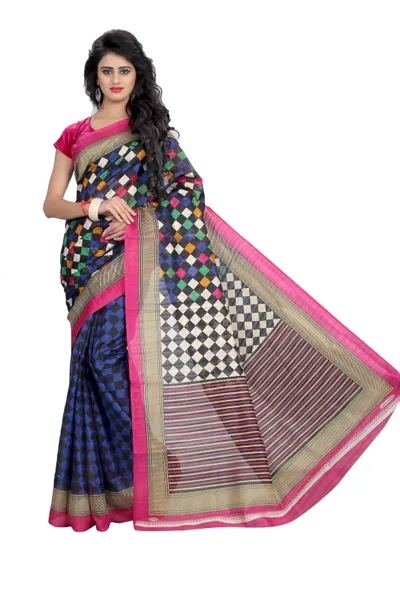 SVB Saree  Dark Blue Bhagalpuri Silk Saree With Blouse Piece