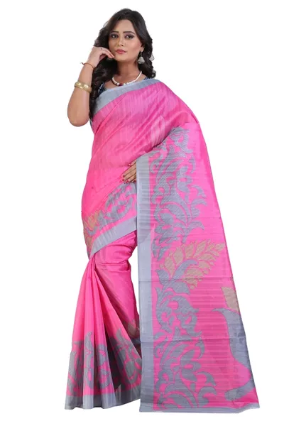 SVB Pink Bhagalpuri Silk Saree With Blouse Piece