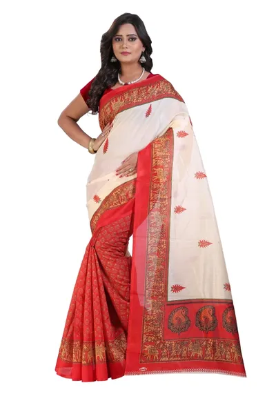 SVB Saree  Red Bhagalpuri Silk Saree With Blouse Piece