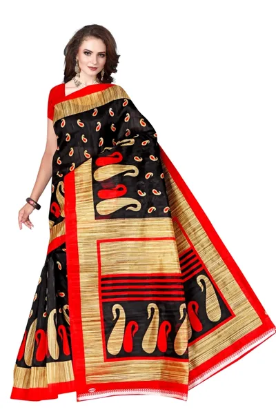 SVB Saree  Black Bhagalpuri Silk Saree With Blouse Piece