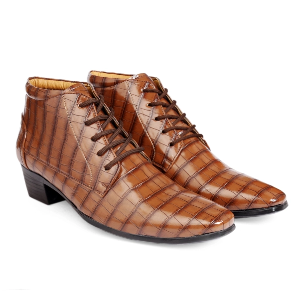 Men's Height Increasing Elevator Formal Crocodile Style Lace-Up Boots