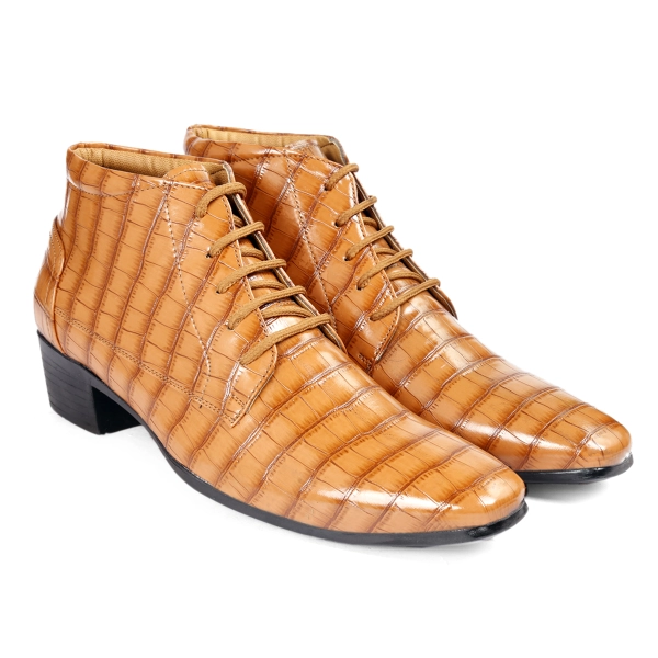 Men's Height Increasing Elevator Formal Crocodile Style Lace-Up Boots