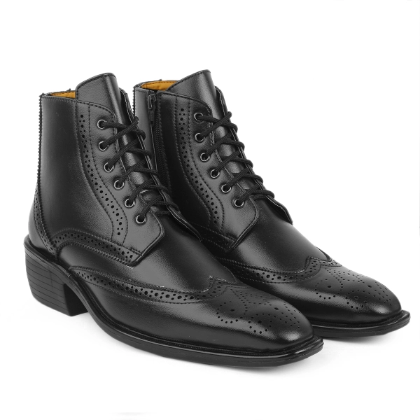 Men's Height Increasing Elevator Casual Brogue Ankle Lace-Up Boots