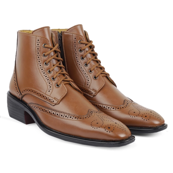 Men's Height Increasing Elevator Casual Brogue Ankle Lace-Up Boots