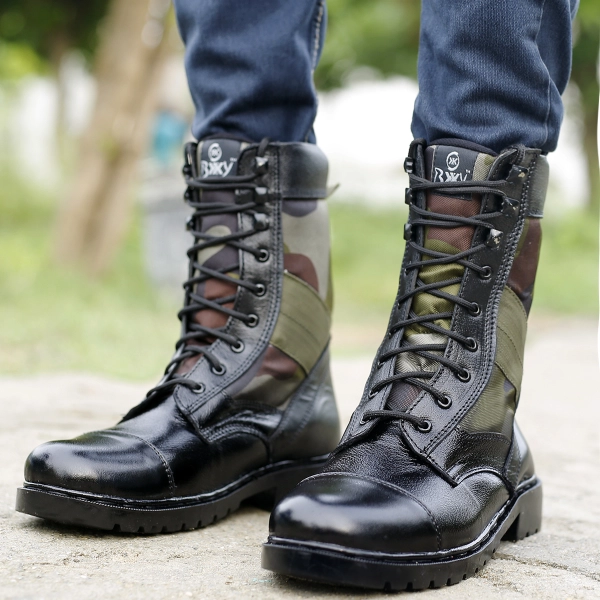 Men's Pure Leather Black Color Army Boot