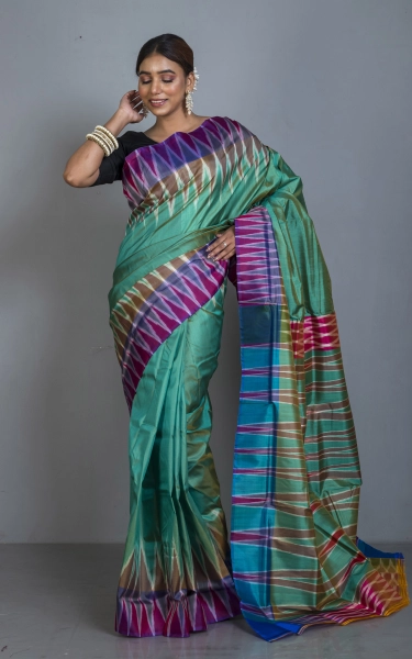 Bishnupuri Double Ikkat Pure Silk Saree