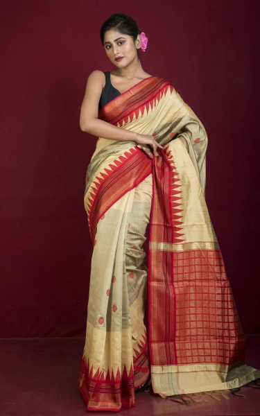 Dual Tone Dupion Raw Silk Saree