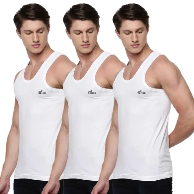 Pack of Three White Cotton Vests