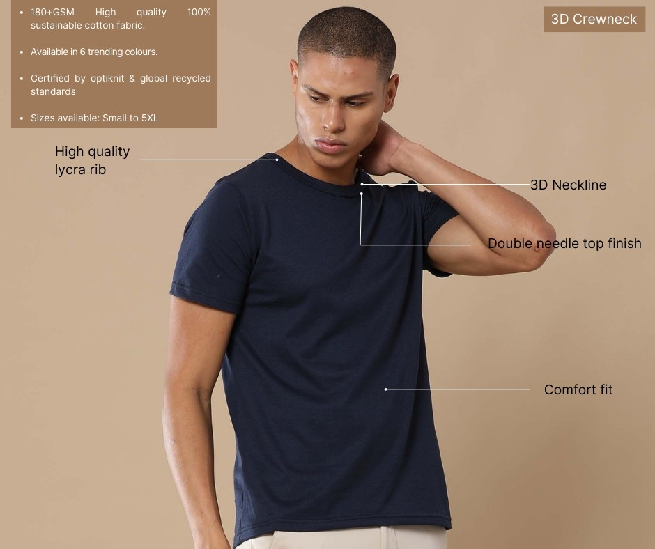 Premium Cotton Navy Blue T-Shirt For Men