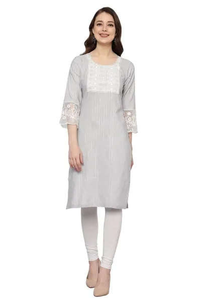 Women Khadi Cotton Grey Kurta Set