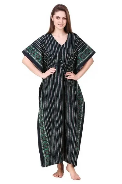 Women's Cotton Striped Kaftan Nighty Maxi Gown