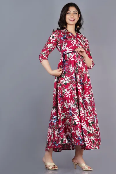 Rayon Ankle Length Floral Printed Anarkali Kurti for Women