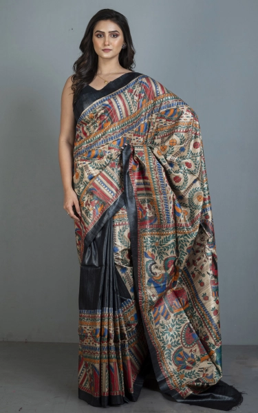 Premium Quality Hand Paint Madhubani on Natural Gicha Tussar Silk Saree