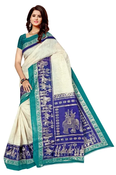 SVB Saree   MultiColour Foil  Print Khadi Silk Saree With Blouse Piece