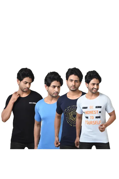 Combo of 4 Printed Round Neck Pure Cotton T-Shirts For Men