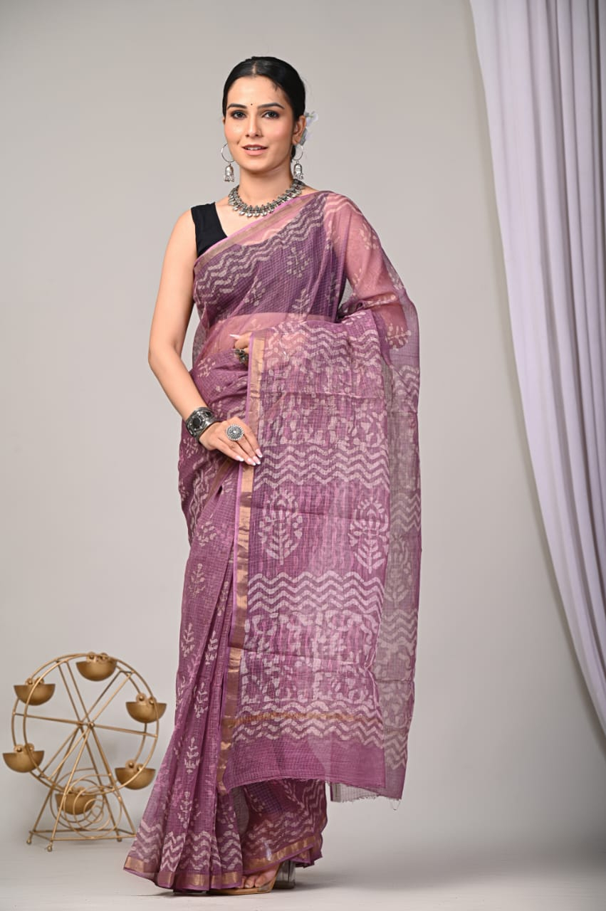 Block Printed Cotton Kota Doriya Saree