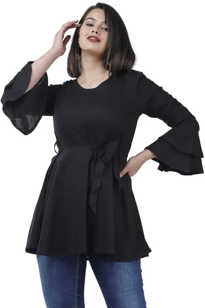 Rayon Solid Fit & Flare Tops For Women