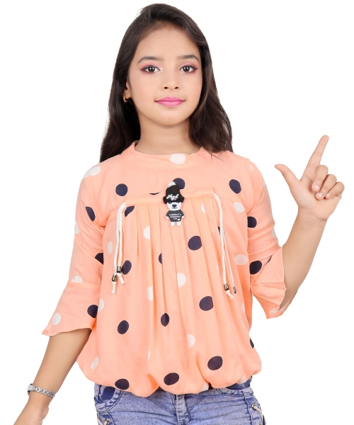 Girls Solid Pleated Printed Light Weight Design Top