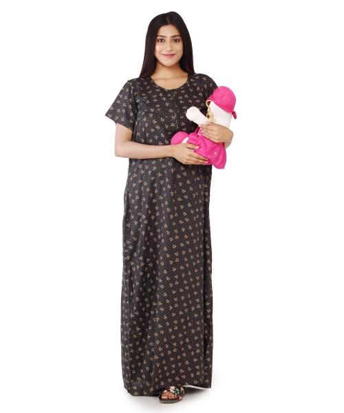 Women Cotton Printed Maternity Or Feeding Night Gown