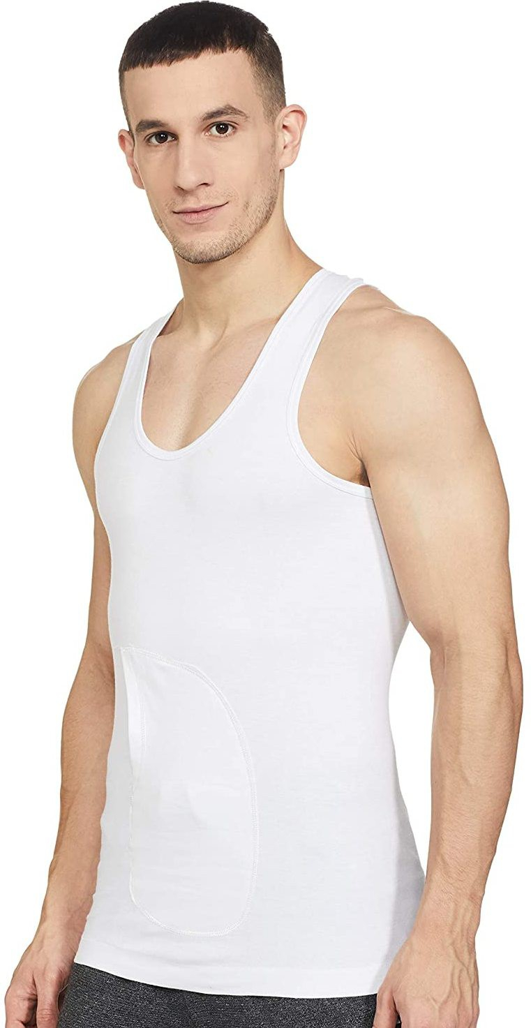 White Cotton Fabric Round Neck Sleeveless pocket Vest for Men (Pack of 2)