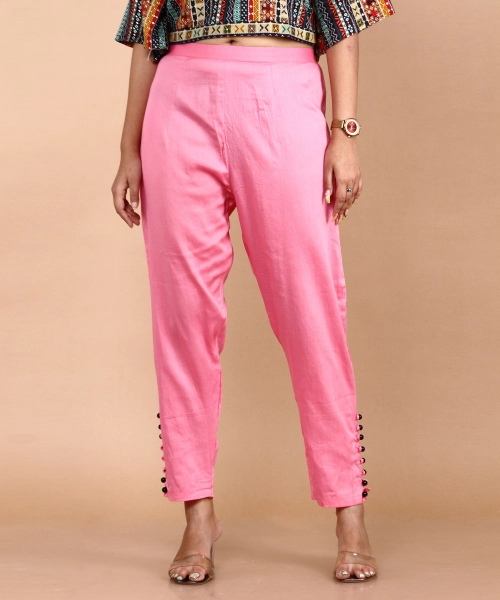 Women Straight Fancy Moti Attach Pant Or Trouser