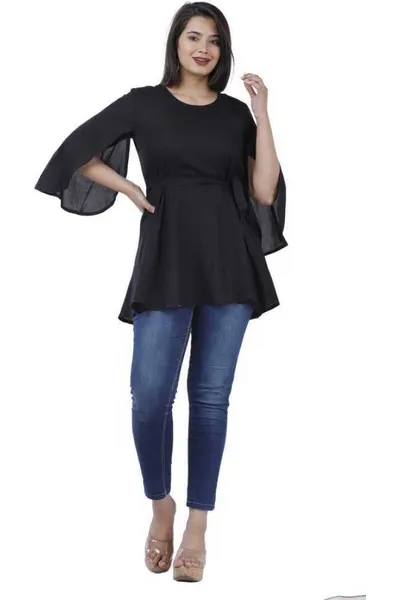 Rayon Solid Fit & Flare Tops For Women