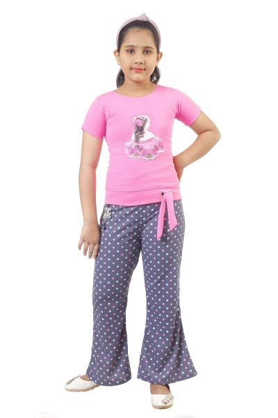 Pink Ring Dot Top Pant For Girl