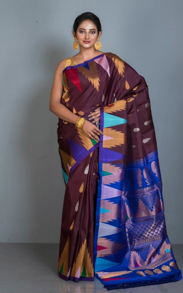 Exclusive Mahapar Crowned Temple Border Gadwal Silk Saree