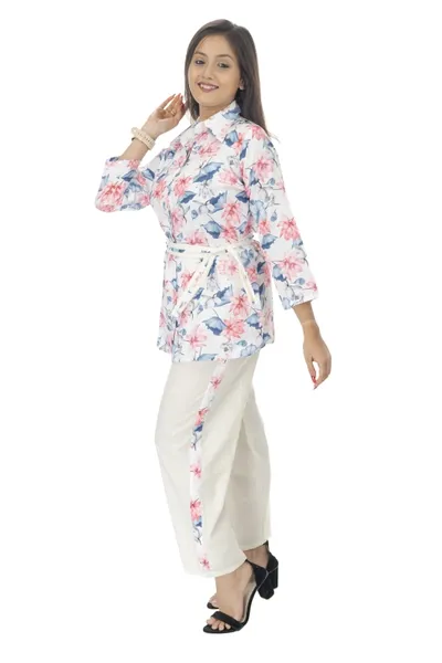 Designer Printed White Printed Co Ord Set For Women