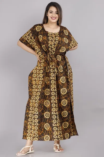 Women's Cotton Batik Printed Kaftan Nighty Maxi Gown