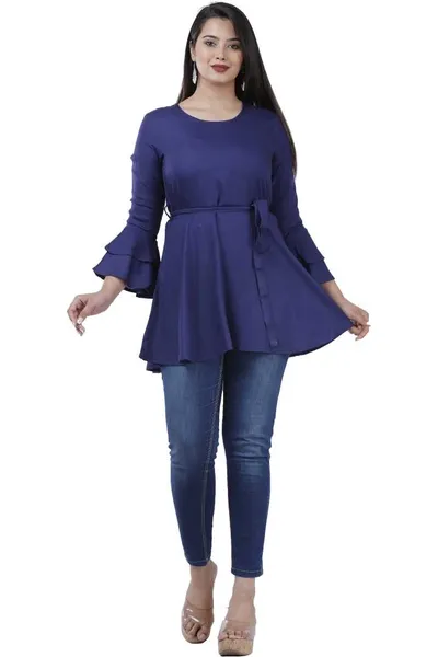 Rayon Solid Fit & Flare Tops For Women