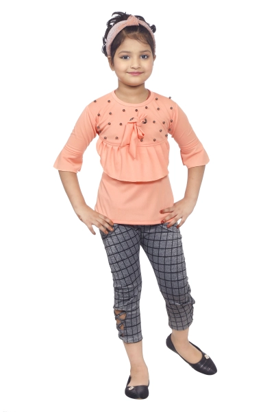 Girls Soft Two-Piece Outfit Set Girls Orange Top and Capri