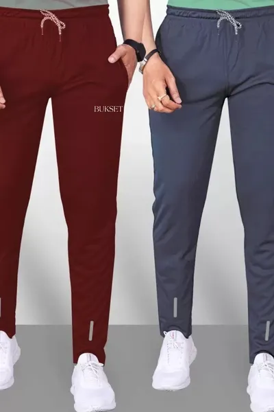 BUKSET Men's Regular Fit Track Pants Pack of 2 Maroon And Grey