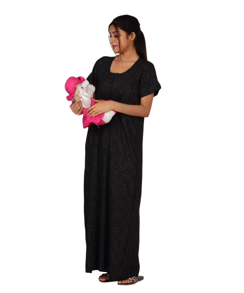 Women Cotton Printed Maternity Or Feeding Night Gown