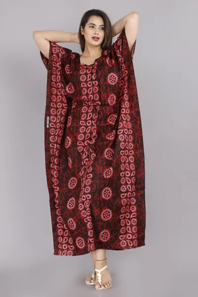 Women's Cotton Batik Printed Kaftan Nighty Maxi Gown