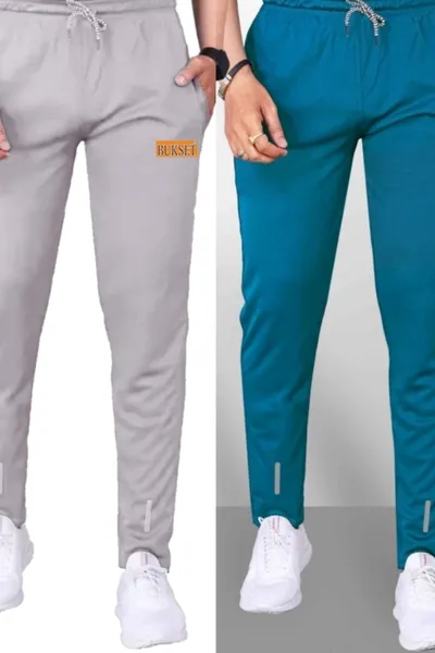 BUKSET Men's Regular Fit Track Pants Pack of 2 Steel Grey And Sky Blue