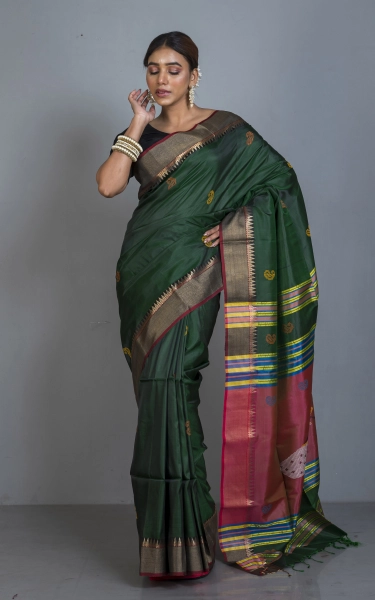 Handwoven Bishnupuri Kalakshetra Katan Silk Saree