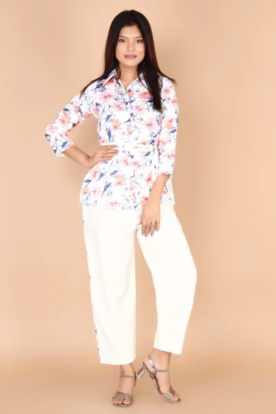 Designer Printed White Co Ord Set For Women