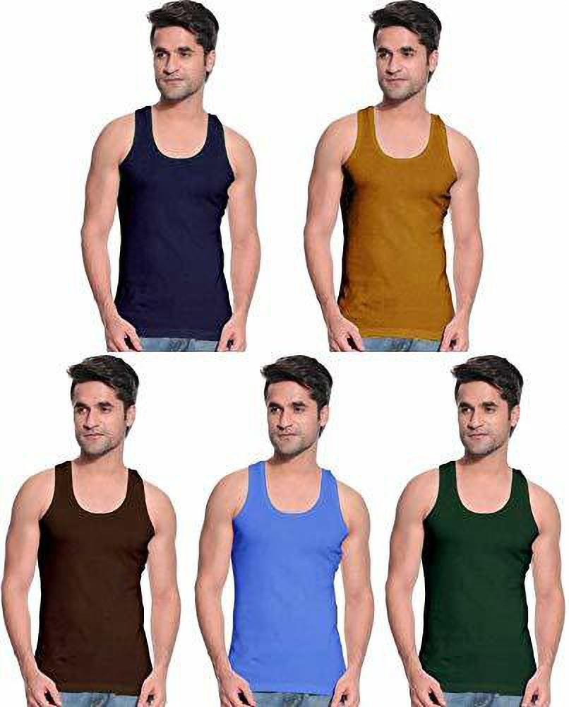 BLACK COTTON FABRIC SLEEVELESS  STYLISH VEST FOR MEN ( PACK OF 5)