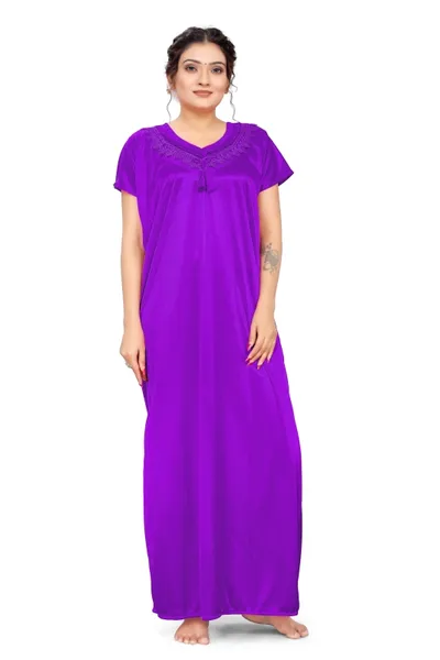 Embriodered Pure Lycra Night Gown with Latkan