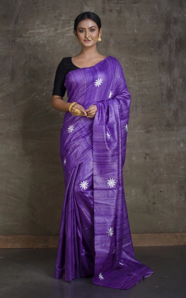 Embroidered Work Colored Gicha Tussar Silk Saree