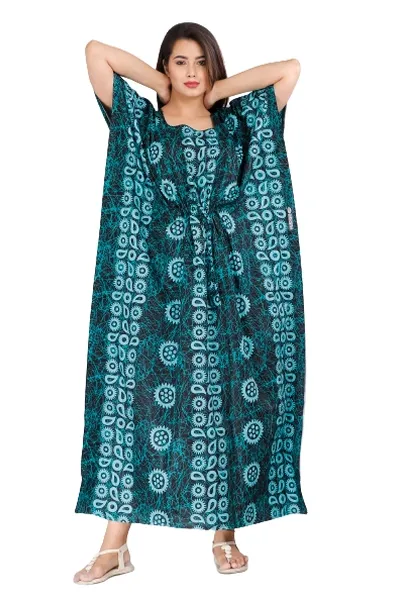 Women's Cotton Batik Printed Kaftan Nighty Maxi Gown