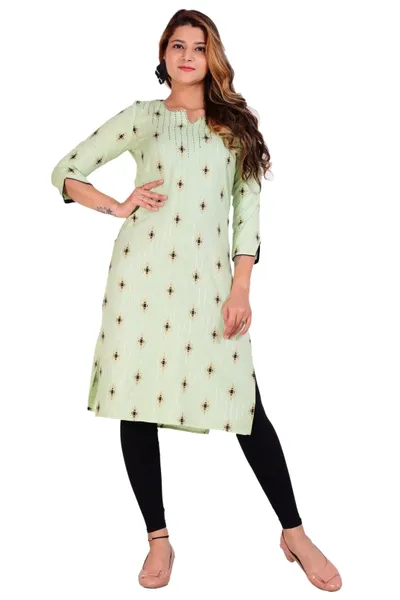 Rayon Calf Length Printed Straight Kurti for Ladies